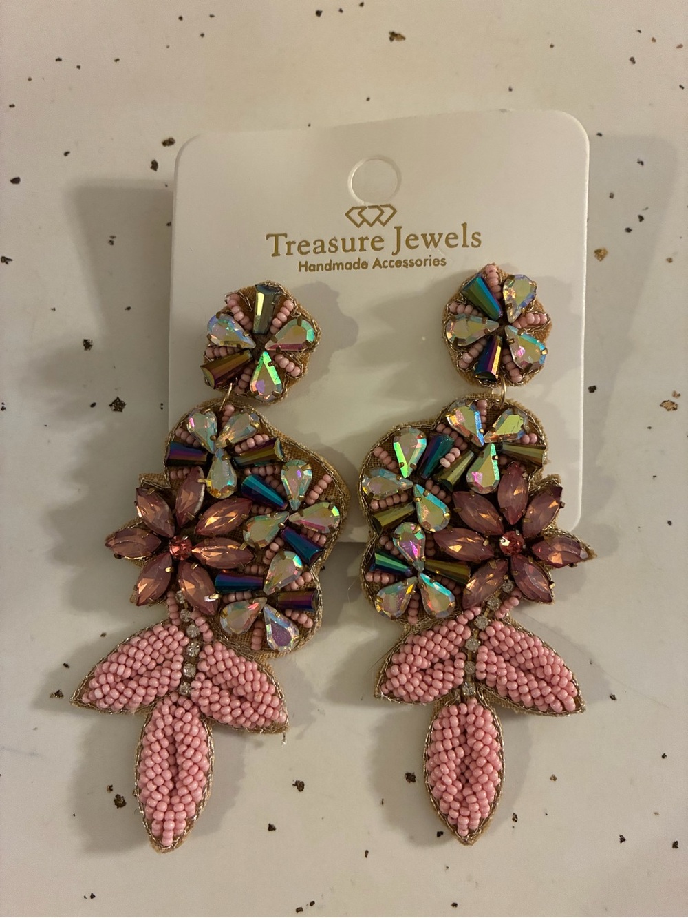 Treasure Jewels Pink Beaded Floral Drop Earrings